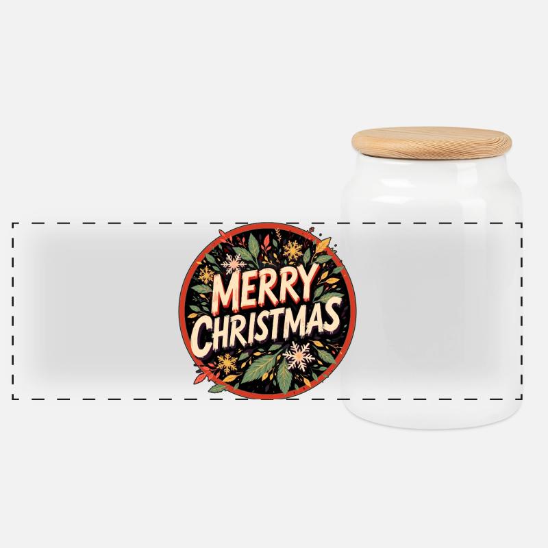Merry Christmas Retro Design im Vintagelook - Panorama Keksdose mit Holzdeckel - Weiß