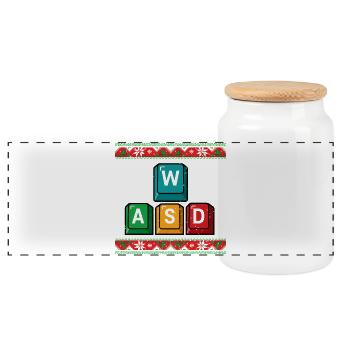 WASD Gamer Funny Gift for Gamers - Panoramic Cookie Jar with Wooden Lid - white - Front