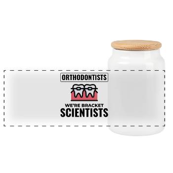 Kieferorthopäden Wir sind Bracket Wissenschaftler Expertenausrüstung - Panorama Keksdose mit Holzdeckel - Weiß - Vorne