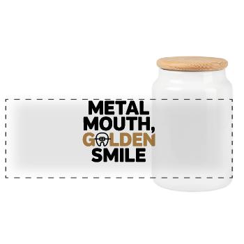 Metallmund Golden Smile Kieferorthopädischer Profi - Panorama Keksdose mit Holzdeckel - Weiß - Vorne