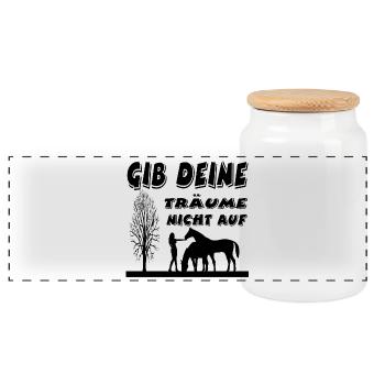 horses - Panoramic Cookie Jar with Wooden Lid - white - Front
