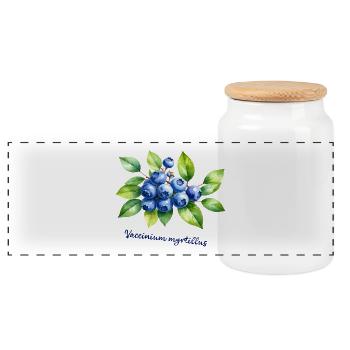 Blueberry - botanical illustration - Panoramic Cookie Jar with Wooden Lid - white - Front