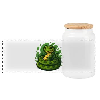 Dessin animé vert Anaconda serpent dans la houle de vague - Boîte à biscuits avec couvercle en bois - blanc - Devant