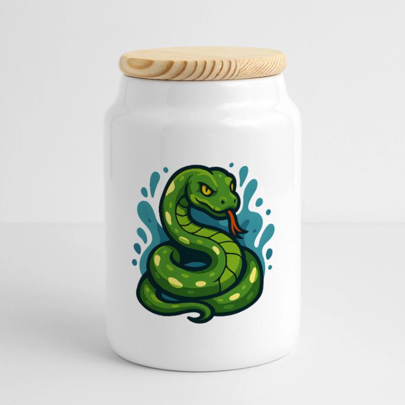 Arbre vert Python serpent en vague Boîte à biscuits avec couvercle en bois
