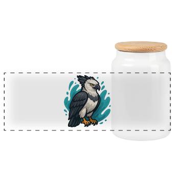 Harpy eagle with turquoise spray - Panoramic Cookie Jar with Wooden Lid - white - Front