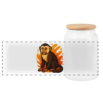 Marke Kapuzineraff Affe Cartoon Design - Panorama Keksdose mit Holzdeckel - Weiß - Vorne