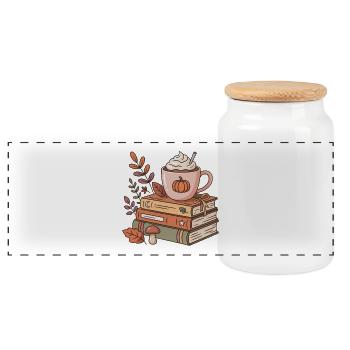 Café d’automne sur pile de livres - Boîte à biscuits avec couvercle en bois - blanc - Devant