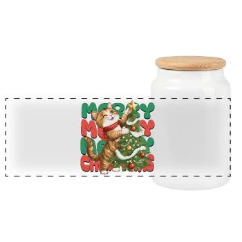 Cat Christmas Tree Christmas Xmas Cute Funny - Panoramic Cookie Jar with Wooden Lid - white - Front