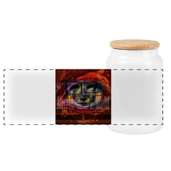 Décor rétro coloré d’œil et d’horloge - Boîte à biscuits avec couvercle en bois - blanc - Devant