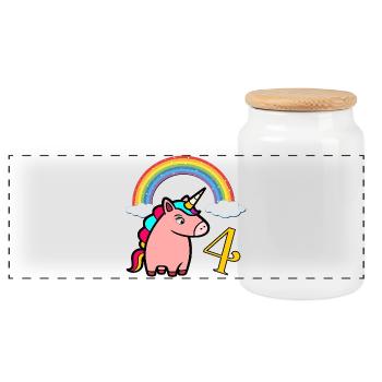 Regenbogen Einhorn - Vierjährige 4 Jahre - Panorama Keksdose mit Holzdeckel - Weiß - Vorne