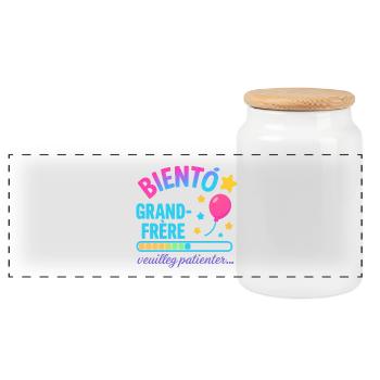 Bientôt Grand Frère en Attente - Boîte à biscuits avec couvercle en bois - blanc - Devant