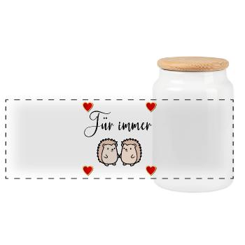 Couple de hérissons amoureux cœurs - Boîte à biscuits avec couvercle en bois - blanc - Devant