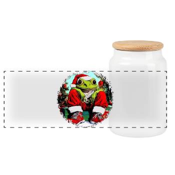 Grenouilles Noël - Boîte à biscuits avec couvercle en bois - blanc - Devant