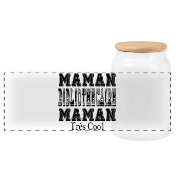 Mom Librarian Mom Very Cool - Panoramic Cookie Jar with Wooden Lid - white - Front