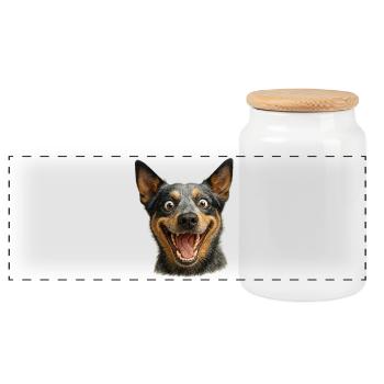 Laughing Dog Head - Panoramic Cookie Jar with Wooden Lid - white - Front