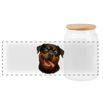 Visage de rottweiler heureux avec langue - Boîte à biscuits avec couvercle en bois - blanc - Devant