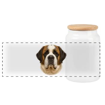 Saint Bernard Head Portrait Print - Panoramic Cookie Jar with Wooden Lid - white - Front