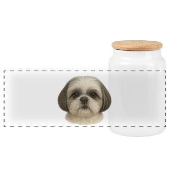 Portrait de Shih Tzu doux - Boîte à biscuits avec couvercle en bois - blanc - Devant
