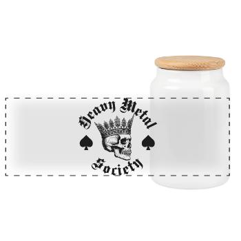 Heavy Metal Society with Crown Skull design - Panoramic Cookie Jar with Wooden Lid - white - Front