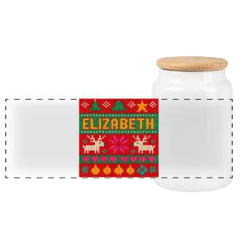 Festive Name Elizabeth Ugly Chrismas Style, Xmas  - Panoramic Cookie Jar with Wooden Lid - white - Front