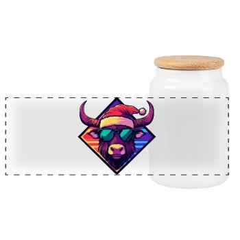 Bison Santa Sunglasses - Panoramic Cookie Jar with Wooden Lid - white - Front
