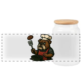 Bulldog Grill Master Flipping Steak Art de bande dessinée - Boîte à biscuits avec couvercle en bois - blanc - Devant