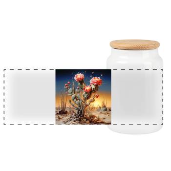 Cactus flowers in sunset - Panoramic Cookie Jar with Wooden Lid - white - Front