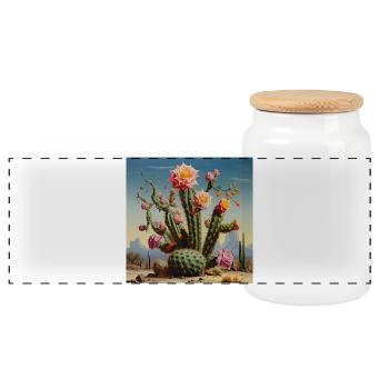 Cactus du désert à la fleur de rose - Boîte à biscuits avec couvercle en bois - blanc - Devant