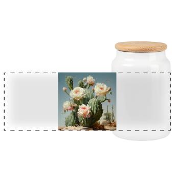 Cactus flowers in the desert light - Panoramic Cookie Jar with Wooden Lid - white - Front
