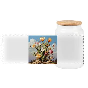Kaktusblüten Farbtraum - Panorama Keksdose mit Holzdeckel - Weiß - Vorne
