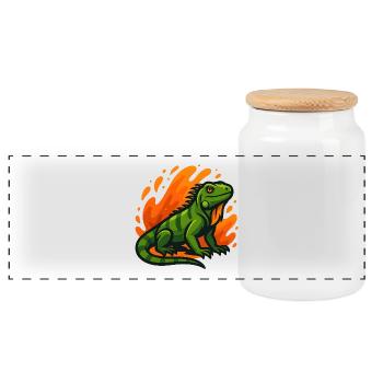 Flaming Ivuan in Green Neon Style - Panoramic Cookie Jar with Wooden Lid - white - Front