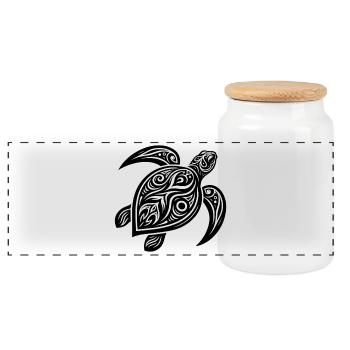Schildkröte Tattoo Style – Mystisches Design - Panorama Keksdose mit Holzdeckel - Weiß - Vorne
