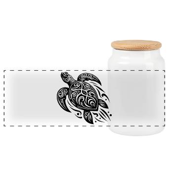 Tradition meets modern turtle tattoo - Panoramic Cookie Jar with Wooden Lid - white - Front