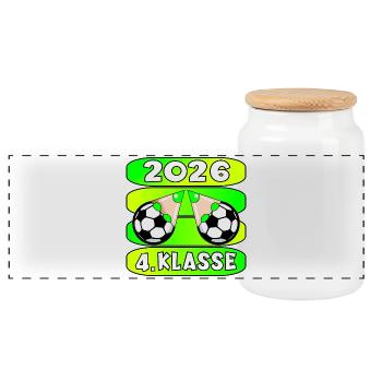 Fußball Grundschule Vierte Klasse 2026 - Panorama Keksdose mit Holzdeckel - Weiß - Vorne