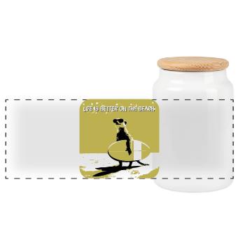 Sympa suricate avec planche de surf - Boîte à biscuits avec couvercle en bois - blanc - Devant