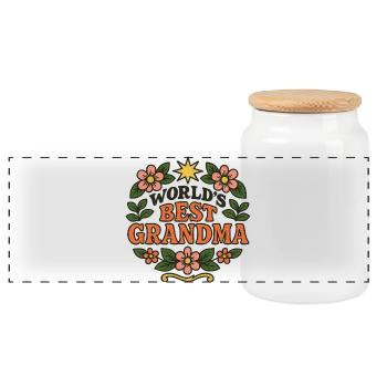 World's Best Grandma Floral - Panoramic Cookie Jar with Wooden Lid - white - Front