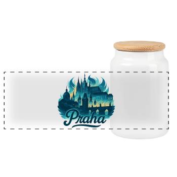 Prague Praha Capital Czech Republic Maritime Gift - Panoramic Cookie Jar with Wooden Lid - white - Front