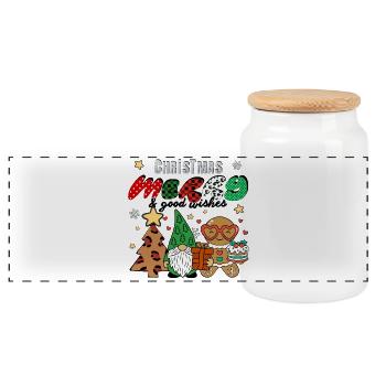 Weihnachtlicher Wichtel & Lebkuchenmann - Panorama Keksdose mit Holzdeckel - Weiß - Vorne