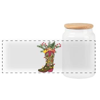 Christmas cowboy boot - Panoramic Cookie Jar with Wooden Lid - white - Front