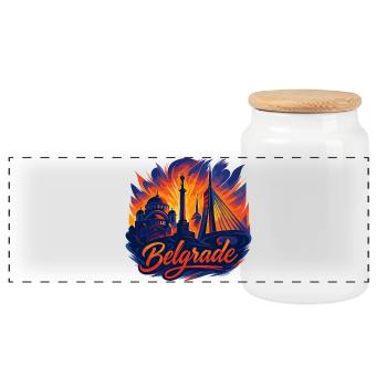 Belgrade Capital Serbia Silhouette Gift - Panoramic Cookie Jar with Wooden Lid - white - Front