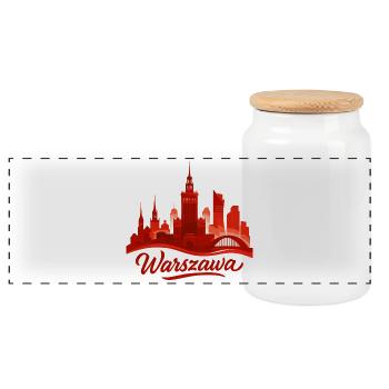 Warsaw Warszawa Capital Poland Red Gift - Panoramic Cookie Jar with Wooden Lid - white - Front