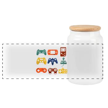 Retro Game Console - Panoramic Cookie Jar with Wooden Lid - white - Front