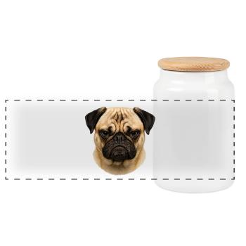 Pug Gesicht Portrait - Panorama Keksdose mit Holzdeckel - Weiß - Vorne