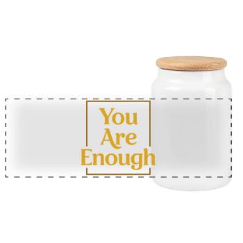 You are enough Achtsamkeit Motivation Spruch - Panorama Keksdose mit Holzdeckel - Weiß - Vorne