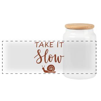 Take it slow Mach langsam mit Schnecke - Panorama Keksdose mit Holzdeckel - Weiß - Vorne