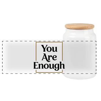 You are enough Mindfulness Motivation Saying - Panoramic Cookie Jar with Wooden Lid - white - Front