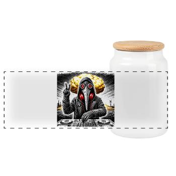 Post-Apocalyptic DJ Techno EDM Festival Shirt - Panoramic Cookie Jar with Wooden Lid - white - Front