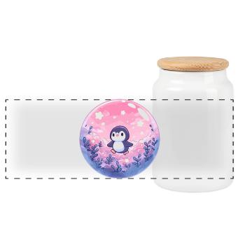 Pastel penguin in the cloud forest - Panoramic Cookie Jar with Wooden Lid - white - Front