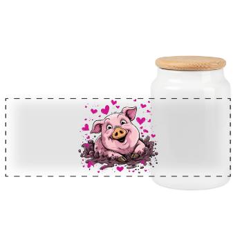Coeur cochon dans la boue rose - Boîte à biscuits avec couvercle en bois - blanc - Devant