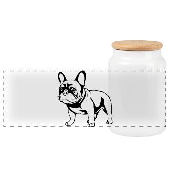 French Bulldog black and white - Panoramic Cookie Jar with Wooden Lid - white - Front